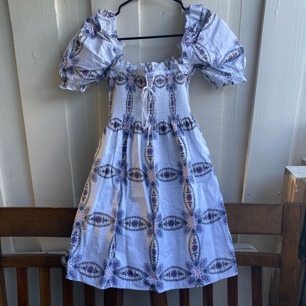 Hill House White and Blue Mini Dress